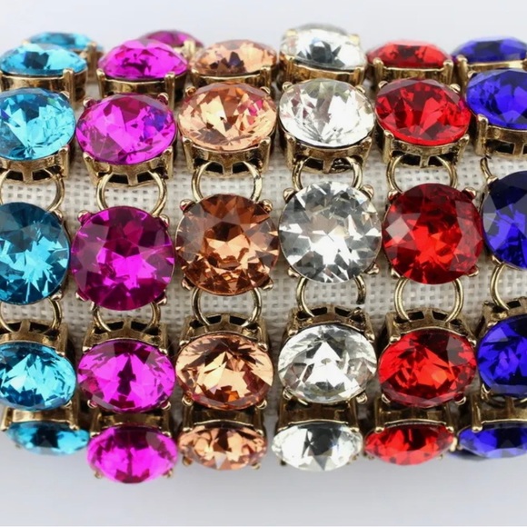 Royal blue crystal sparkly link bracelet gold tone bling - Picture 9 of 11